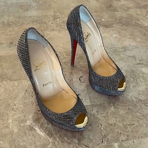 Christian Louboutin  Lady Peep 150 Glitter Chain heels.